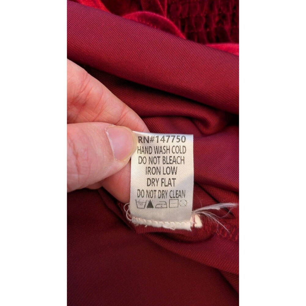 Cezele Red Velvet Top L Puff Sleeve Holiday Victorian Vamp Whimsigoth Tie Back - Picture 10 of 13